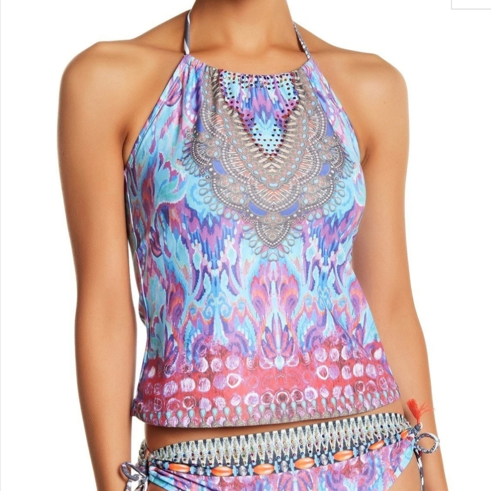 LA MODA CLOTHING Jewel Studded Halter Tankini